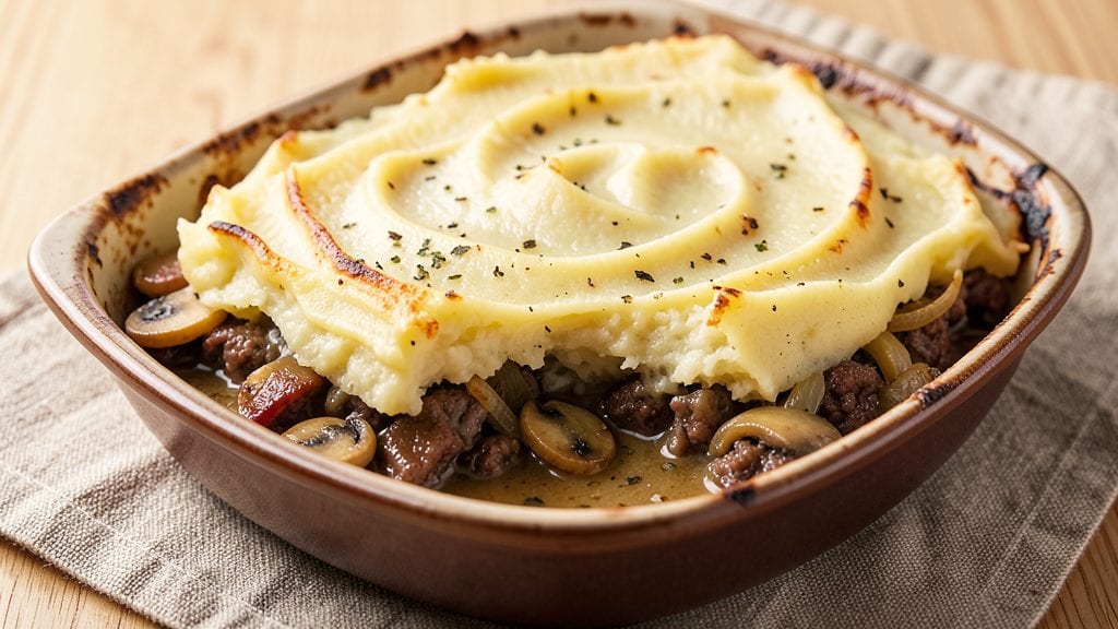 Bison Shepherd's Pie Recipe: Mushroom-Infused Gravy and Crispy Potato Topping