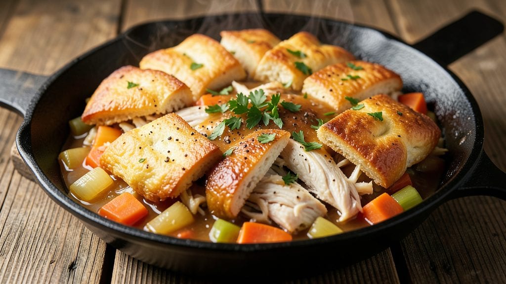 Canned Biscuit Pot Pie Recipe: One-Pan Crispy Top, Creamy Filling Magic