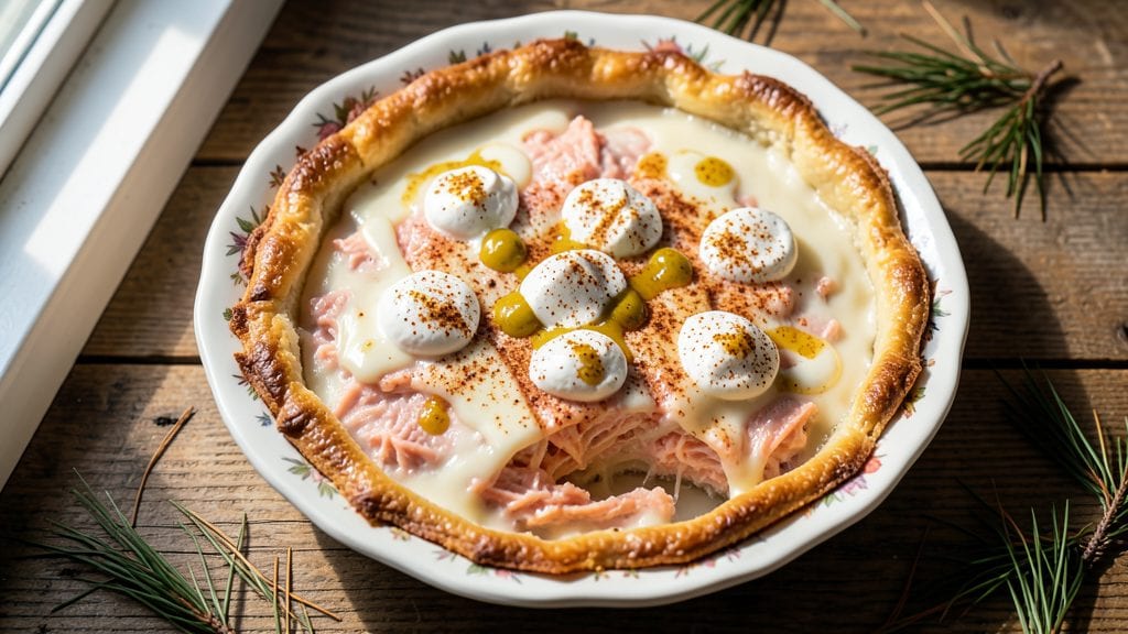Canned Salmon Pie Recipe: Savory Oat Crown Over Creamy Fish Filling