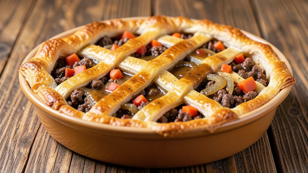 Classic Meat Pie Recipe: Flaky Pastry Crust Over Savory Filling