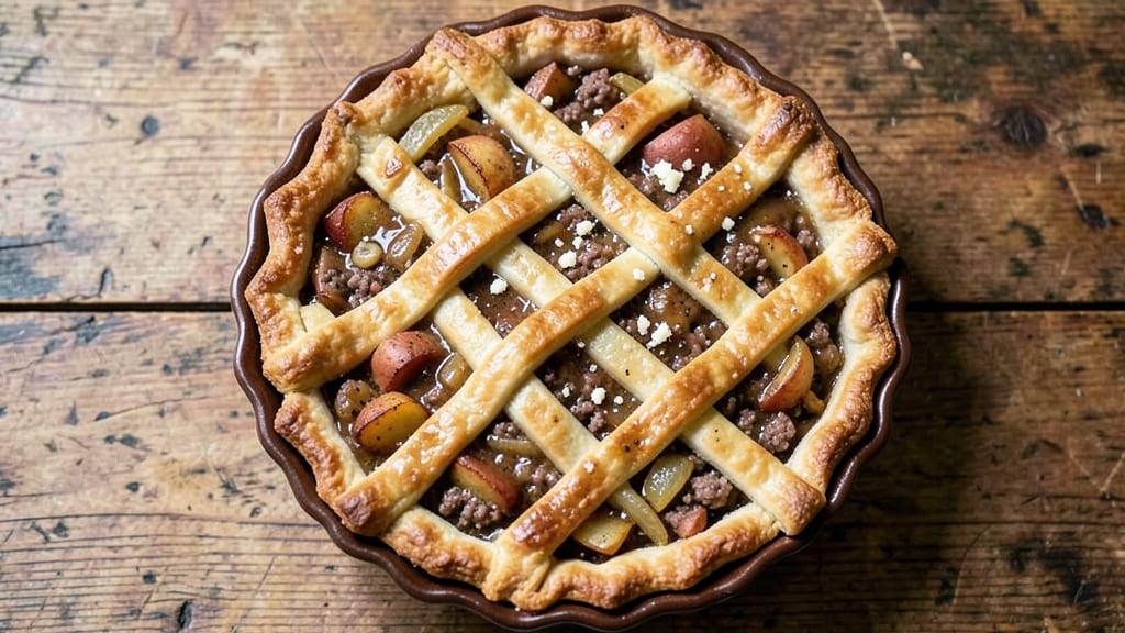 Grandma's Old-Fashioned Meat Pie Recipe: Flaky Crust Hugging Savory Meat and Potato Crown
