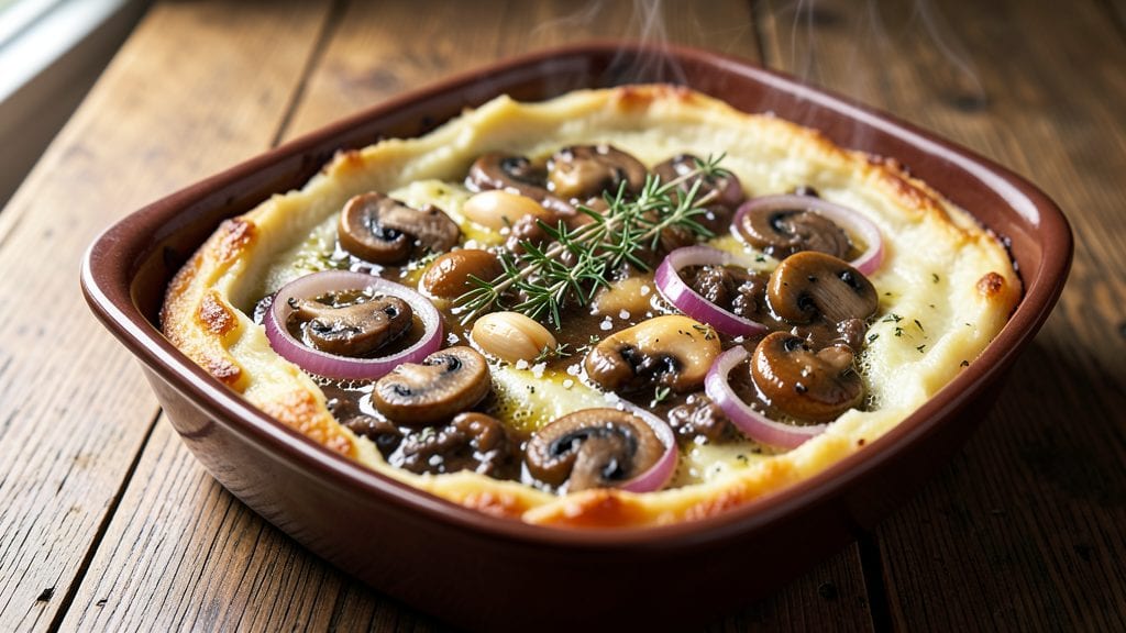 Mushroom Shepherd's Pie Recipe: Fluffy Potato Topping Over Savory Mushroom Filling