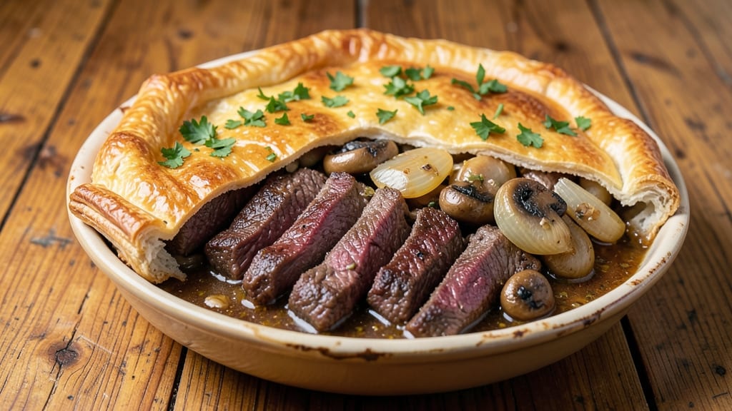 Steak and Mushroom Pie Recipe: Flaky Pastry Envelops Rich Meat and Earthy Fungi